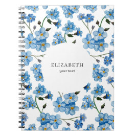 Cuaderno Flores azules de acuarela. Patrón floral femenino