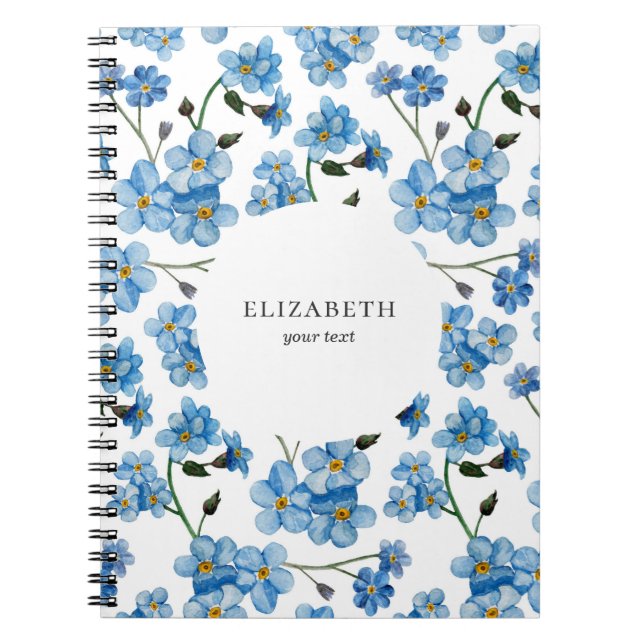 Cuaderno Flores azules de acuarela. Patrón floral femenino (Frente)