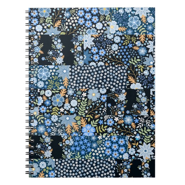 Cuaderno Flores azules de mosaico: tela sin foco. (Frente)