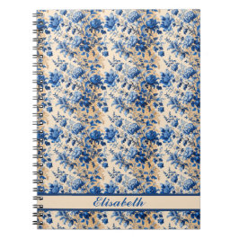 Cuaderno Flores azules de tela vintage Francia | Tu nombre