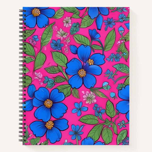 Cuaderno Flores Azules en Rosa (Anverso)