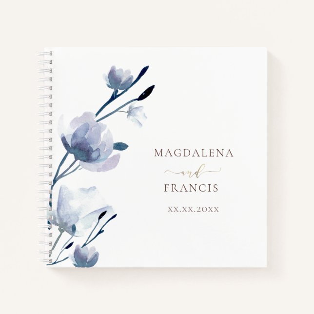 Cuaderno flores azules flor boda Guest Book (Anverso)
