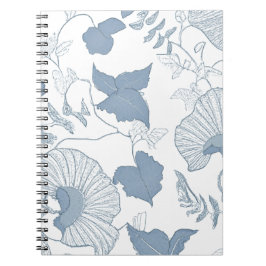 Cuaderno Flores azules japonesas de fondo blanco