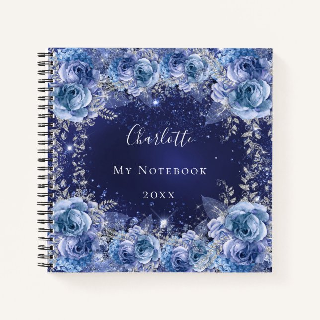 Cuaderno Flores azules nombre elegante (Anverso)
