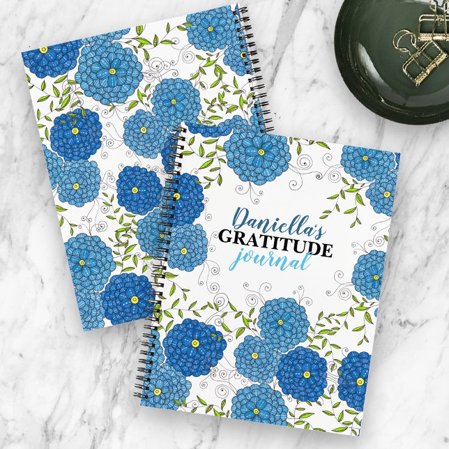 Cuaderno Flores azules orgánicas y gratitud por hojas verde (Subido por el creador)