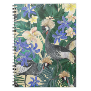 Cuaderno Flores Azules Plumerias, Acuarela Seamless.
