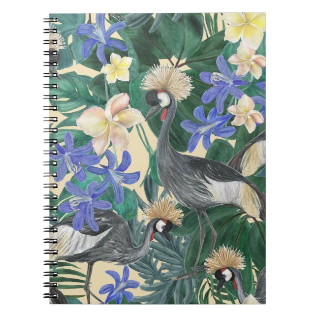 Cuaderno Flores Azules Plumerias, Acuarela Seamless. (Frente)