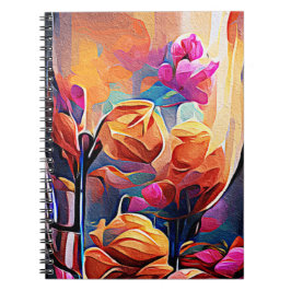 Cuaderno Flores azules rojas Naranja de arte Abstracto flor