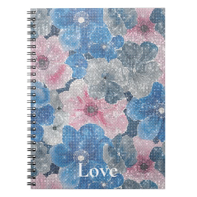 Cuaderno Flores Azules Rosadas Brillan (Frente)
