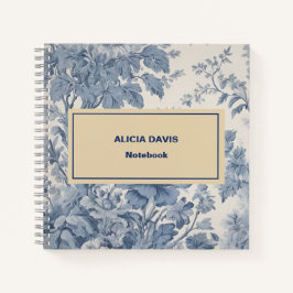 Cuaderno Flores azules Toile de Jouy tu nombre