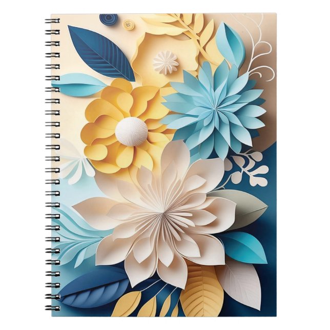 Cuaderno Flores azules y amarillas 3D (Frente)