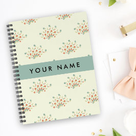 Cuaderno Flores Azules y Rojas, Azul, Tu Nombre
