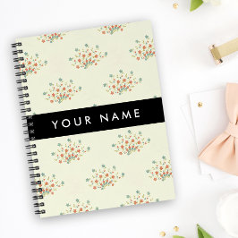 Cuaderno Flores Azules y Rojas, Negro, Tu Nombre