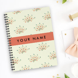 Cuaderno Flores Azules y Rojas, Rojo, Tu Nombre