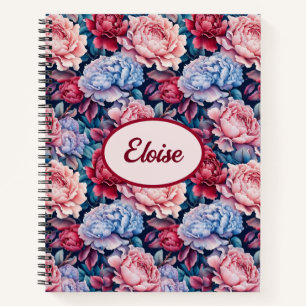 Cuaderno Flores azules y rosas personalizadas