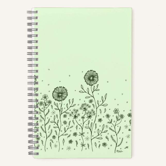 Cuaderno Flores bailarinas en un prado, verde claro (Anverso)