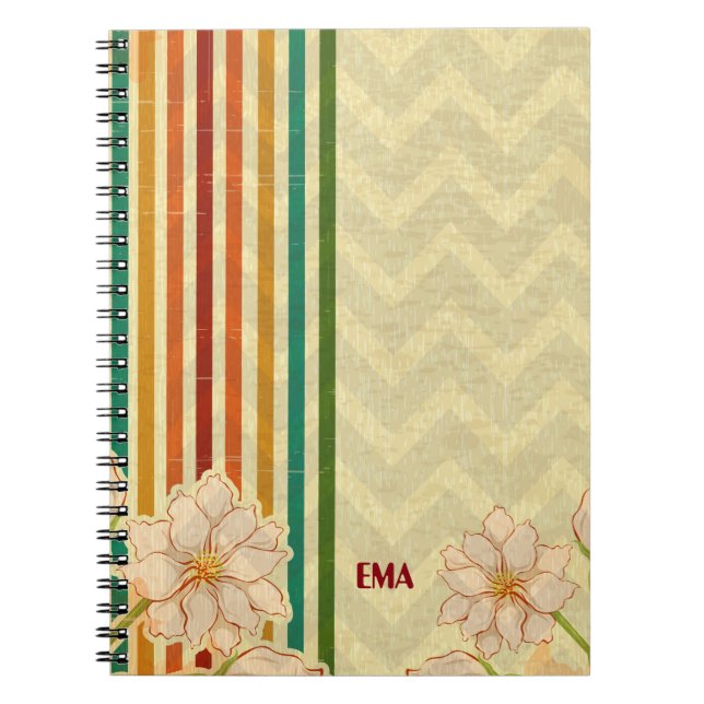 Cuaderno Flores beiges franjas coloridas (Frente)
