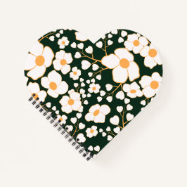 Cuaderno Flores Blancas Centradas en Amarillo y Fondo Verde