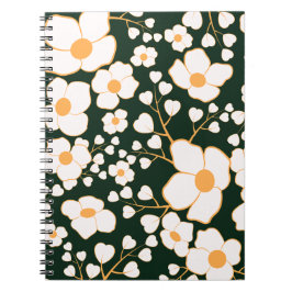 Cuaderno Flores blancas centradas en el amarillo y fondo ve