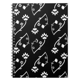 Cuaderno Flores blancas de color negro retro Bloc de notas