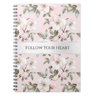 Cuaderno Flores blancas de rosa sonrosado bastante plata bl