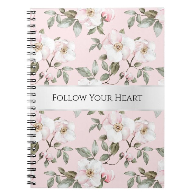 Cuaderno Flores blancas de rosa sonrosado bastante plata bl (Frente)
