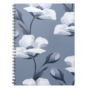 Cuaderno Flores blancas delgadas: un patrón sin costuras.