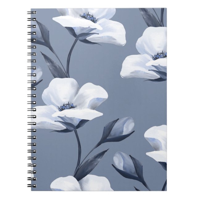 Cuaderno Flores blancas delgadas: un patrón sin costuras. (Frente)
