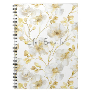 Cuaderno Flores blancas doradas bonitas