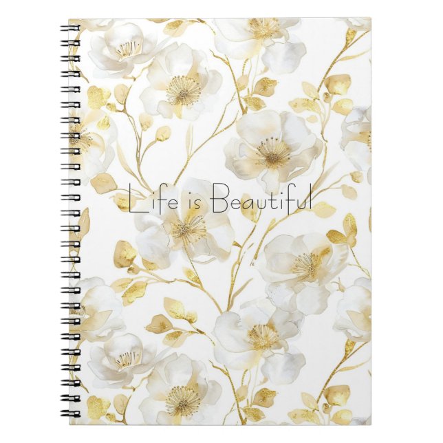 Cuaderno Flores blancas doradas bonitas (Frente)