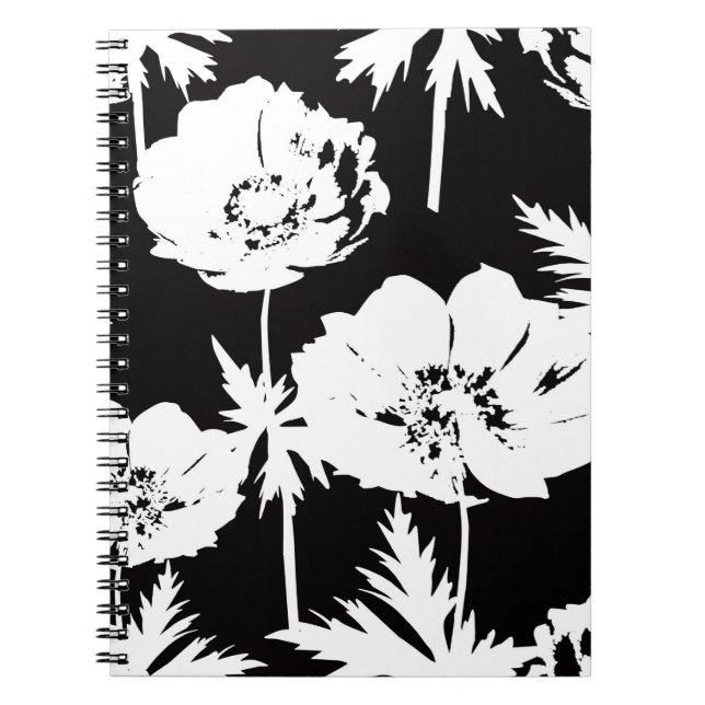 Cuaderno Flores blancas en negro. (Frente)
