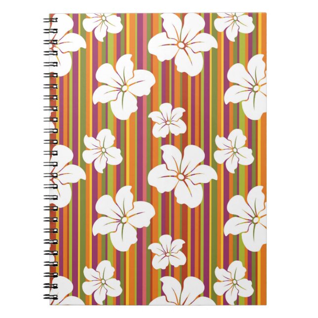 Cuaderno Flores blancas en un fondo rayado (Frente)