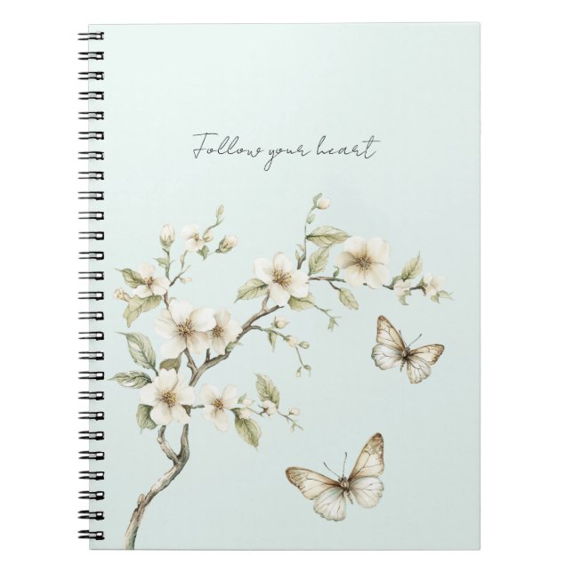 Cuaderno Flores Blancas Menta Mariposas   (Frente)