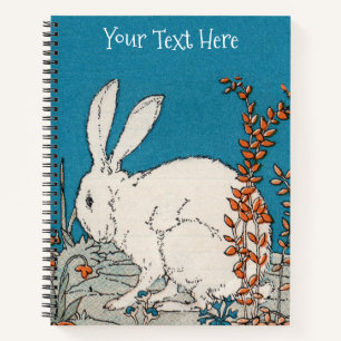 Cuaderno Flores blancas Naranja de conejo blanco sentado co