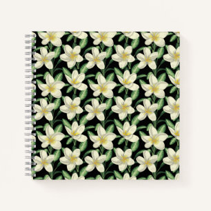 Cuaderno Flores blancas sin costuras trópicas hoja verde