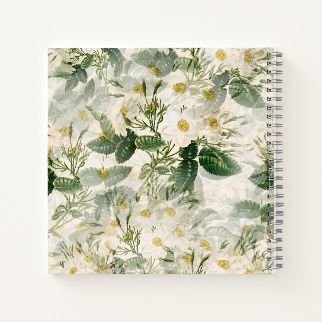 Cuaderno Flores blancas suaves y románticas y hojas verdes (Reverso)