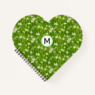 Cuaderno Flores blancas y hojas vegetales monogramadas