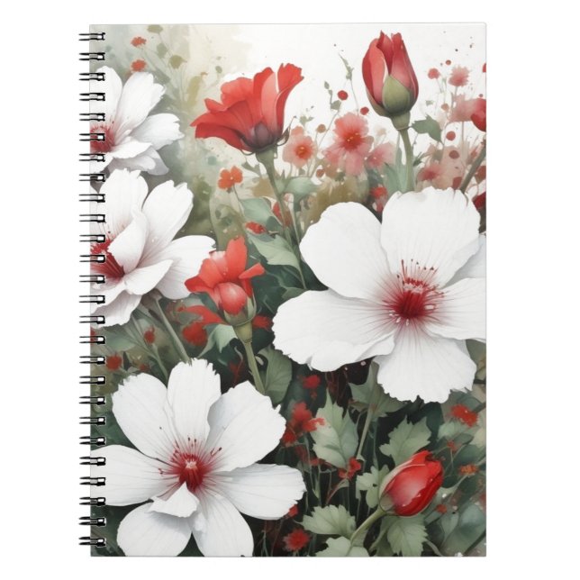Cuaderno Flores blancas y rojas Elegante acuarela (Frente)