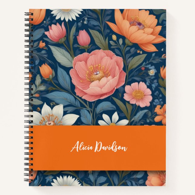 Cuaderno Flores Boho Folclore Estilo Naranja | tu nombre (Anverso)