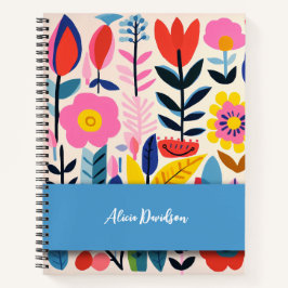 Cuaderno Flores Boho Folk Estilo Multicolor | tu nombre