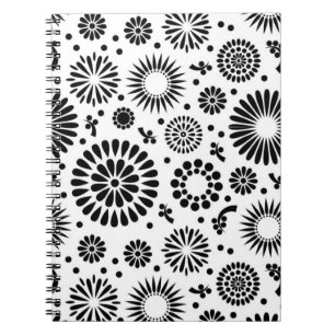 Cuaderno Flores Boho Patrón floral vectorial negro y blanco