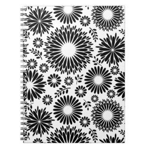 Cuaderno Flores Boho Patrón floral vectorial negro y blanco