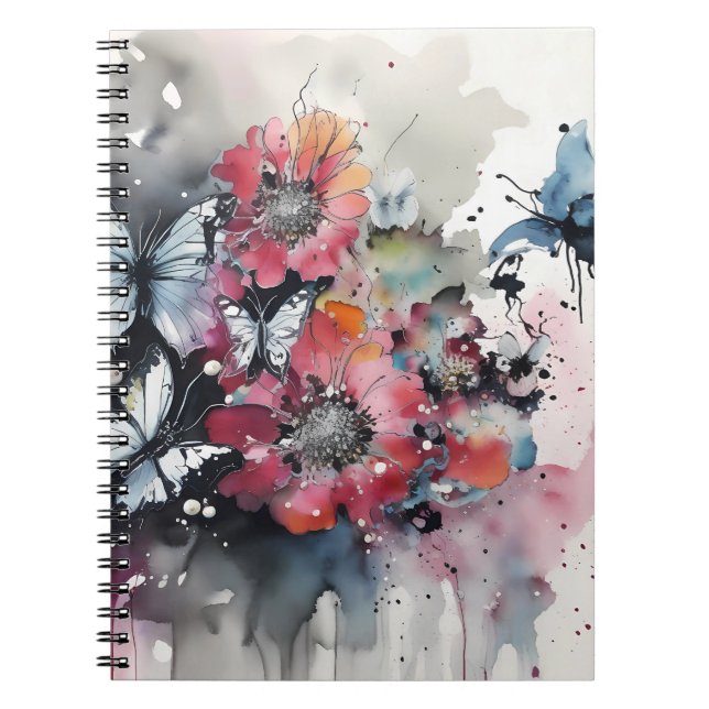 Cuaderno Flores Boho Pintura con Tinta (Frente)