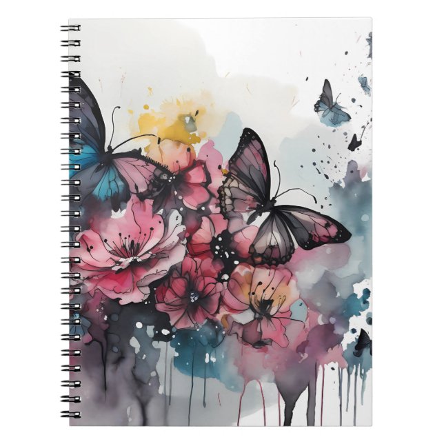 Cuaderno Flores Boho Pintura con Tinta (Frente)