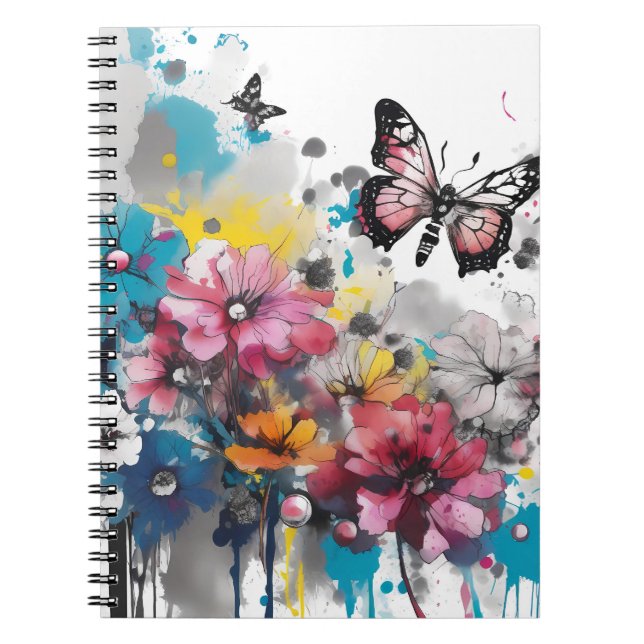 Cuaderno Flores Boho Pintura con Tinta (Frente)
