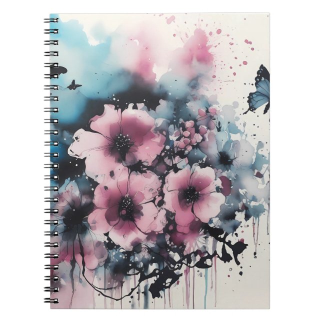 Cuaderno Flores Boho Pintura con Tinta (Frente)