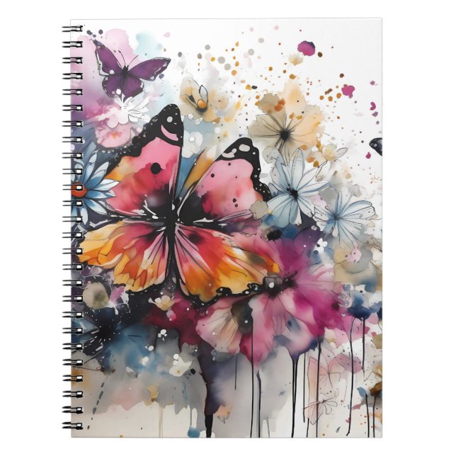 Cuaderno Flores Boho Pintura con Tinta (Frente)