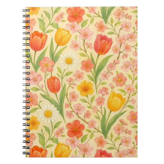 Cuaderno Flores bonitas con patrón de Pascua/primavera (Frente)