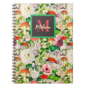 Cuaderno Flores bonitas hongo hongos beige jardín