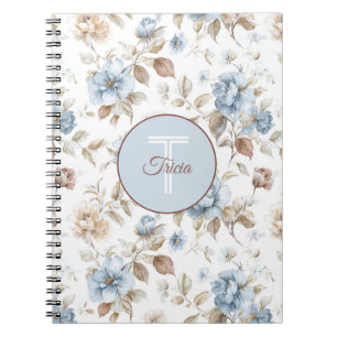 Cuaderno Flores Bonito Azul Crema Marrón Tan